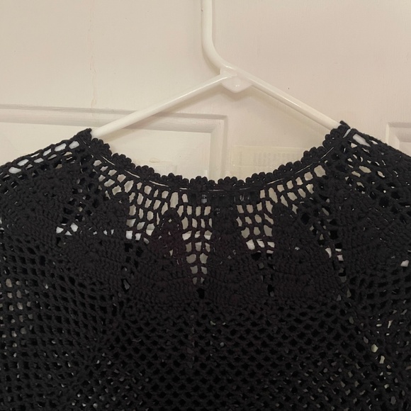 INC International Concepts Open Knit Crochet Black Ruffle Hem Cardigan M - Picture 8 of 15